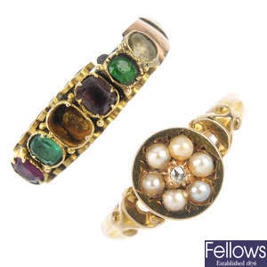 Two late Victorian 15ct gold gem-set rings. 