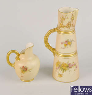 Two Royal Worcester blush ivory jugs