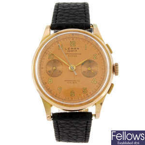 LE MAN - a yellow metal gentleman's chronograph wrist watch.