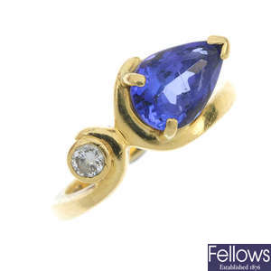 An 18ct gold tanzanite and diamond dress ring.