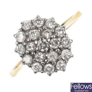 A set of 9ct gold diamond cluster jewellery.