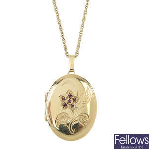 A 9ct gold ruby locket and a paste pendant. 