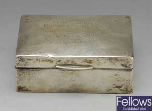 A George V silver table cigarette box.