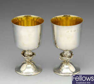 A pair of modern silver goblets. 