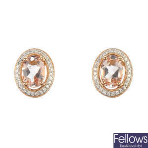 A pair of 18ct gold morganite and diamond cluster ear studs.