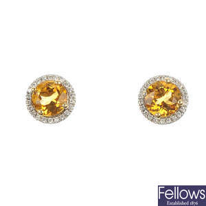 A pair of 18ct gold citrine and diamond cluster ear studs.