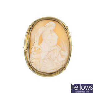A late 19th century mounted shell cameo brooch. 