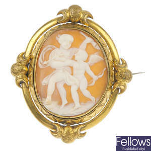 A late 19th century mounted shell cameo brooch. 