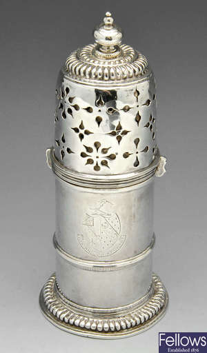 A William & Mary silver lighthouse caster.