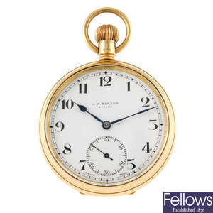 A 9ct gold open face pocket watch by J. W. Benson.