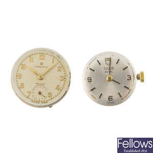 A small group of wrist watch movements, to include Rolex, IWC, Tudor. Approximately 6.