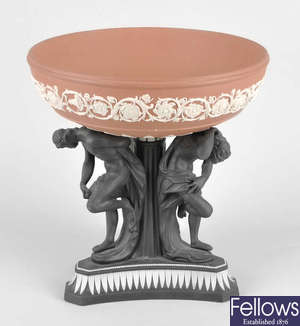 A 20th century Wedgwood terracotta coloured jasperware and basalt 'Michelangelo' bowl