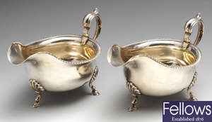 A pair of 1930's silver sauce boats.