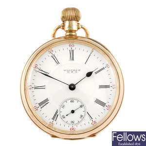 A 9ct gold open face pocket watch by Waltham.