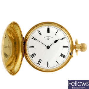 An 18ct gold full hunter pocket watch signed Rotherhams.
