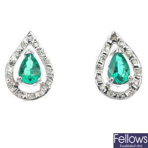 A pair of 14ct gold emerald and diamond earrings.