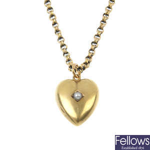 A late 19th century gold split pearl heart pendant. 
