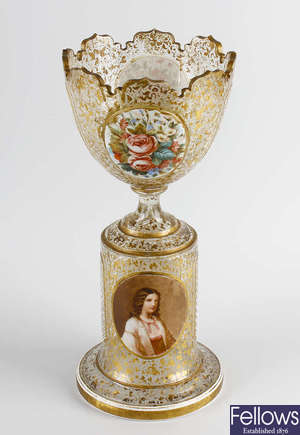 A Bohemian overlay clear glass vase