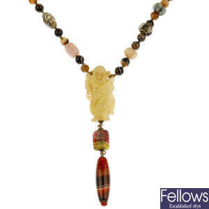 A banded agate, paste and hardstone necklace.