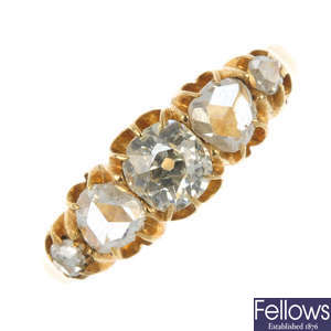 A late Victorian 18ct gold diamond five-stone ring.