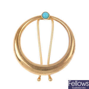 An early 20th century gold gem-set ring and hair slide. 
