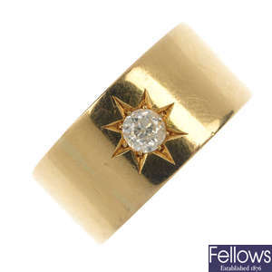 An early 20th century 18ct gold diamond single-stone ring.