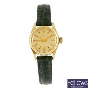 ROLEX - a lady's 18ct yellow gold Oyster Perpetual wrist watch.