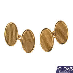 Two pairs of early to mid 20th century 9ct gold cufflinks.