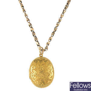 A late 19th century 15ct gold locket and a 9ct gold chain.