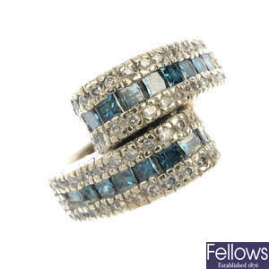 A diamond and colour-treated 'blue' diamond ring.