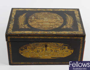 An Oriental black lacquer and gilt caddy