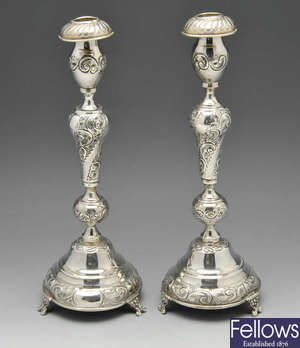 A pair of early 20th century Sabbath candlesticks.