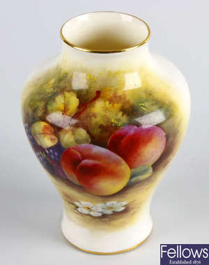 A small Royal Worcester porcelain vase hand painted by George Moseley. 