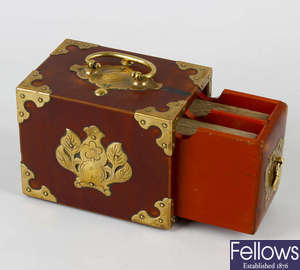 A brass mounted playing card 'puzzle' box