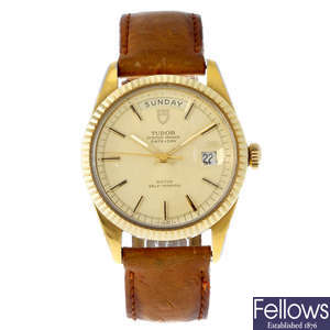 TUDOR - a gentleman's gold plated Oyster Prince Date-Day wrist watch.