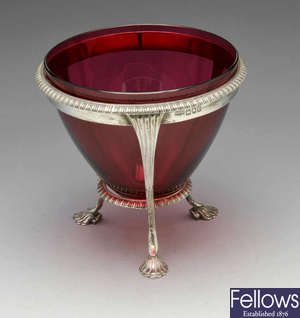An Edwardian silver mounted glass bowl.