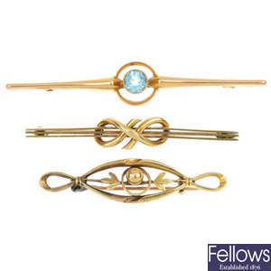 A selection of three early to mid 20th century gold brooches.