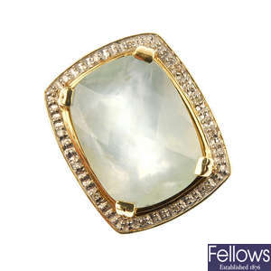 A 14ct gold prehnite and diamond dress ring.