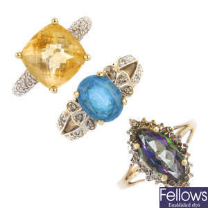 A selection of three gem-set dress rings. 