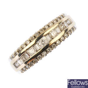 An 18ct gold diamond three-row ring. 