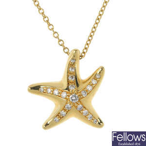 TIFFANY & CO. - a diamond starfish pendant, by Elsa Peretti.