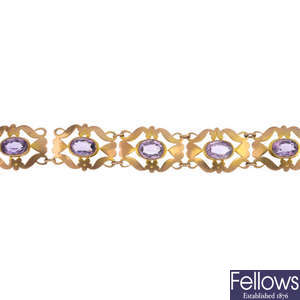 An Edwardian 9ct gold amethyst bracelet.