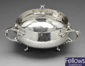 An Art Nouveau silver three handled bowl. 