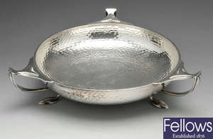 A 1920's large hammered silver bowl. 
