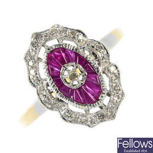 An 18ct gold diamond and ruby ring.