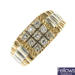 A gentleman's 9ct gold diamond dress ring.