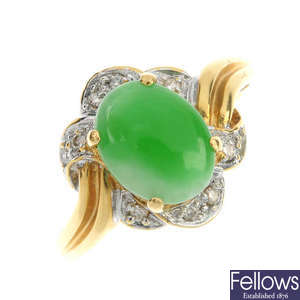 A jade and diamond ring.