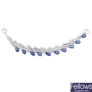 A sapphire and diamond necklace panel.