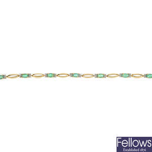 A 9ct gold emerald and diamond bracelet.