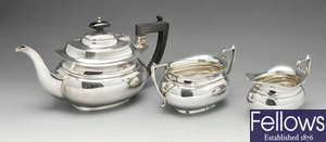 A 1930's three piece silver tea service.